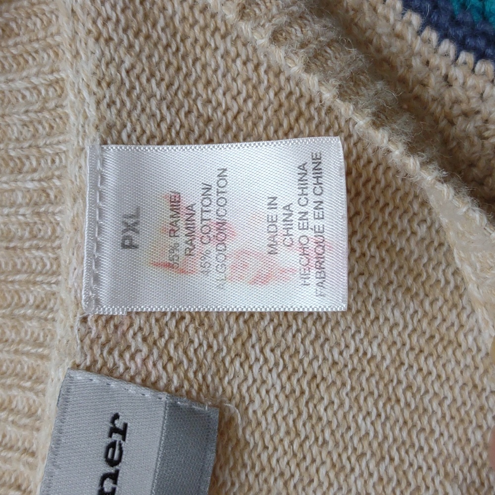 Alfred Dunner Vintage Crochet Granny Square Beige Ramie Cotton Knit Cardigan PXL - Picture 4 of 16
